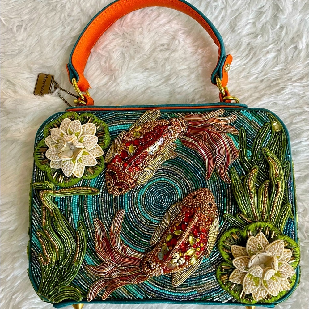 NEW Mary Frances “Good Fortune” beaded koi fish, top handle bag
